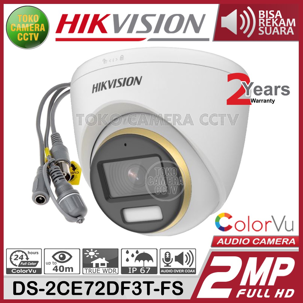 KAMERA CCTV HIKVISION 2MP COLORVU DS-2CE72DF3T-FS AUDIO