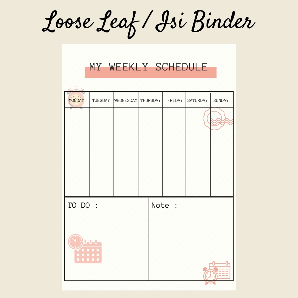 

[WEEKLY PLANNER] LOOSE LEAF ISI BINDER RENCANA SEHARI-HARI MINGGUAN KERTAS BINDER PLANNER