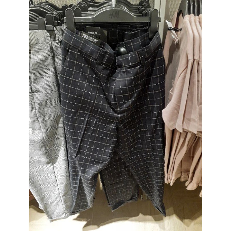 celana bahan tartan h&m