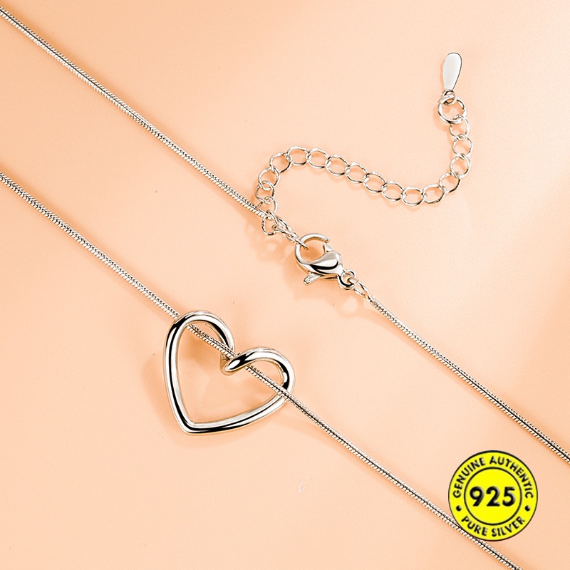 Kalung Rantai Klavikula Desain Hati Bahan S925 Silver Untuk Wanita