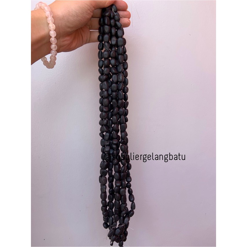 manik Batu alam blackstone doff Beads 12 x 10mm bahan gelang kalung hitam matte prakarya craft alam