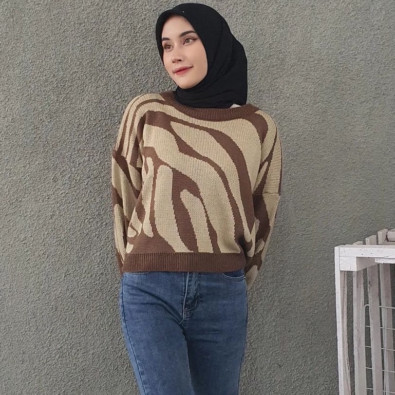 Pakaian Rajut Wanita Motif Arabelle Crop Sweater Rajut Komputer