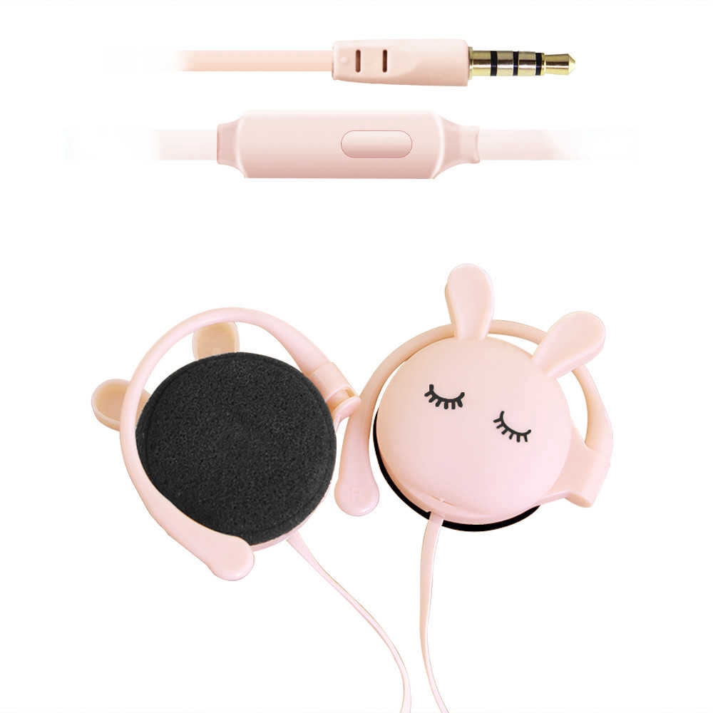 Headset Earphone Kabel Model Kait Telinga Kartun Kelinci Pink Dengan Mic 3.5mm Untuk Xiaomi