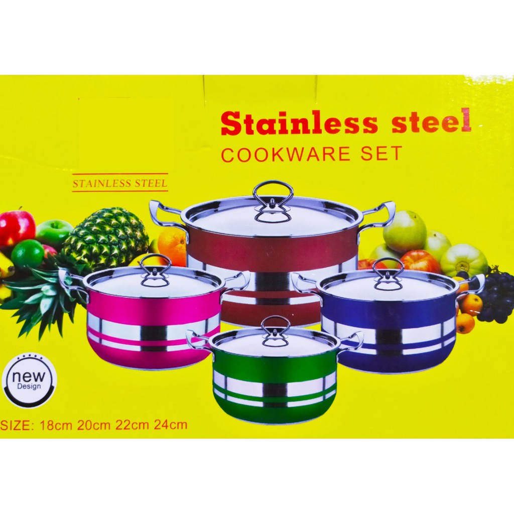 Panci Set Stainless Warna Pelangi Tutup Stainless 4 panci dan 4 tutup stainless