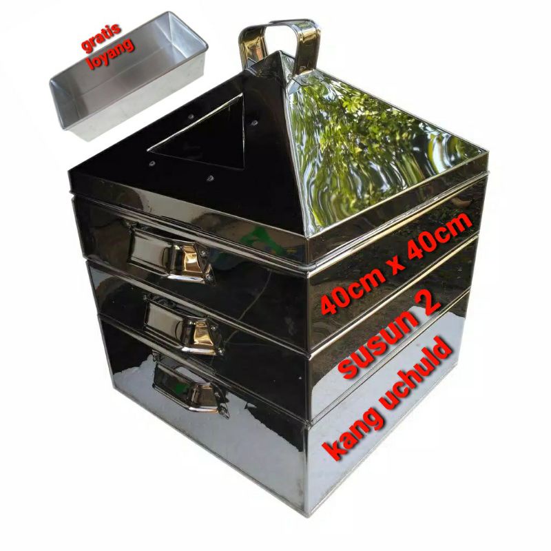 kukusan kotak 2 tingkat uk 40cm / panci kukusan kotak / klakat kotak susun jumbo