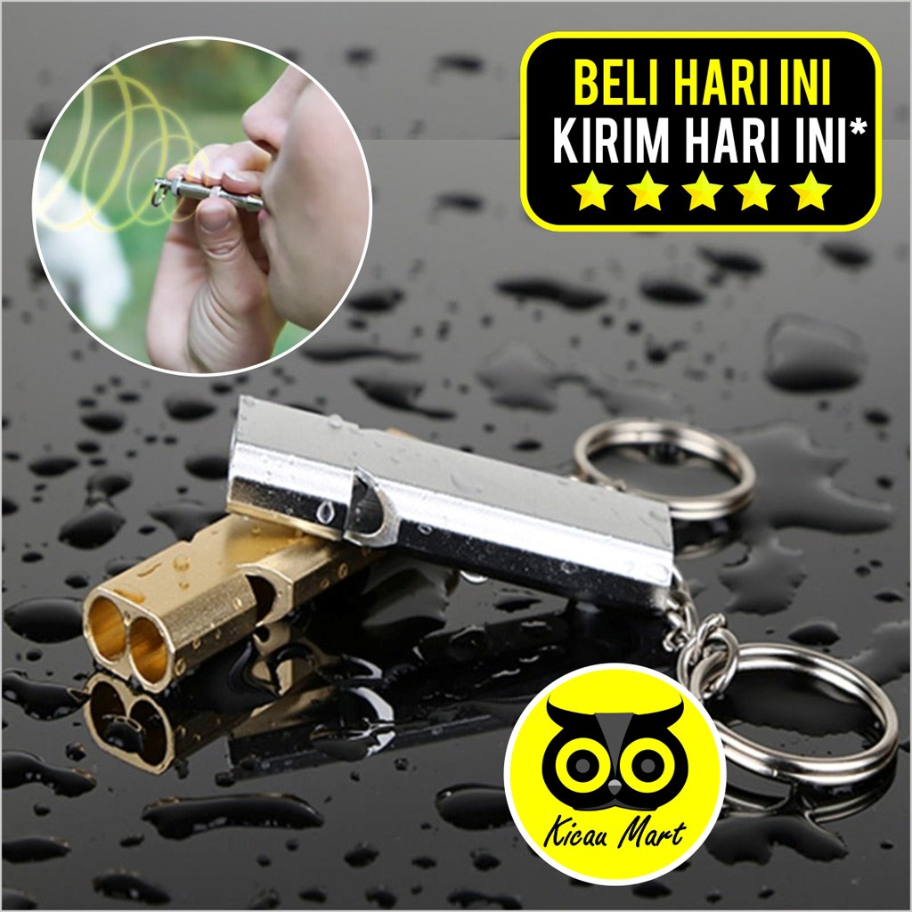 PELUIT DOUBLE SURVIVAL STAINLESS IMPORT ALLOY DUAL OUTDOOR WHISTLE PLUIT PANGGIL BURUNG JINAK BINATANG MULTIFUNGSI PLUIT LATIH TRAINING ANJING NURI PARKIT ELANG KAKATUA