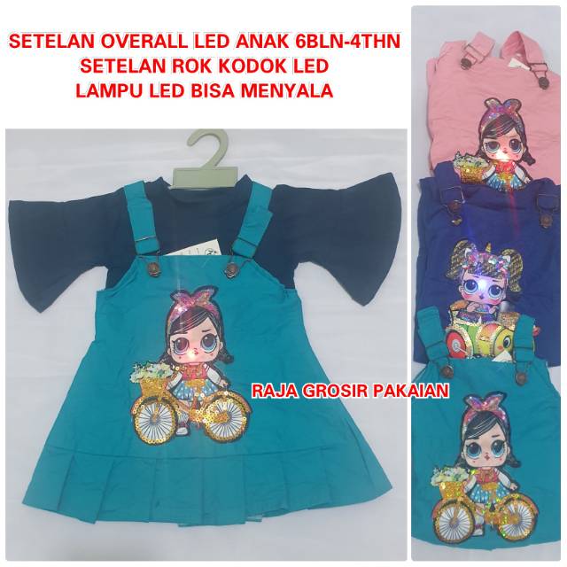 EK~Stelan Overall LED Anak 6bln-4Thn / Setelan Rok Kodok LED / Lampu Led Bisa Menyala