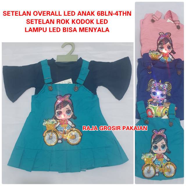 EK~Stelan Overall LED Anak 6bln-4Thn / Setelan Rok Kodok LED / Lampu Led Bisa Menyala