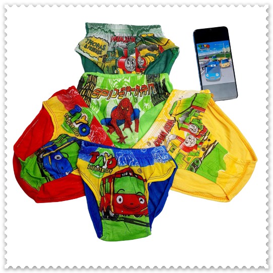 Isi 6 pcs  Celana Dalam Anak Laki Laki Cd Anak Cowo Tayo Spiderman Thomas Cd anak Cowok Motif