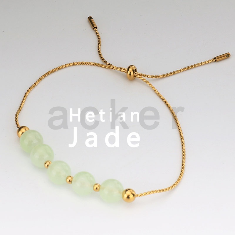 Gelang Tangan Manik-Manik Batu Jade Hetian Natural Adjustable Untuk Wanita ACKER