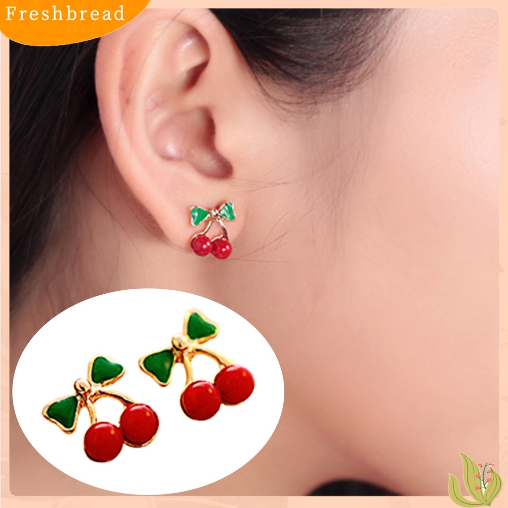 Terlaris 2Pcs Stud Ear Ring Colorful Decorative Golden Color Cherry Stud Earring for Dressing Room