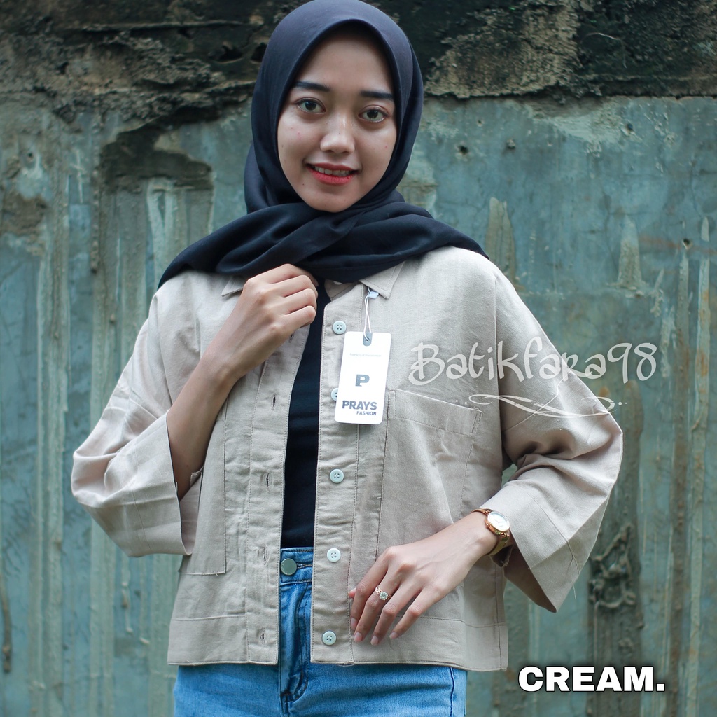 Kemeja Crop Linen Pocket - Oversized Shirt Linen - Outer Crop Linen - Atasan Wanita 99