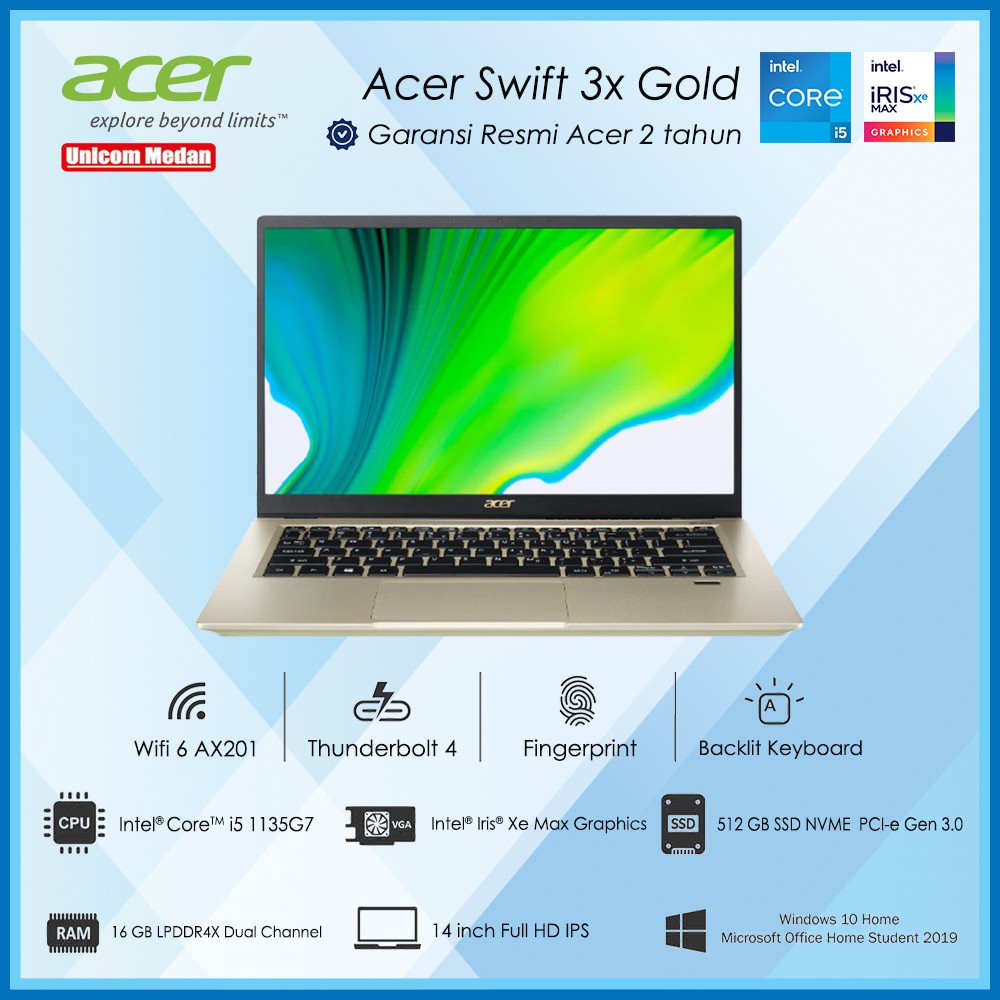 Acer Swift 3X Gold [i51135G7|DDR4 16GB|512GB SSD|IRIS XE MAX]