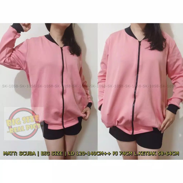 Jaket Wanita Jaket Wanita XXXL / Bomber Scuba Jumbo LD 120-140 Melarr - Hitam(S8V9) REAL PICT BEST S