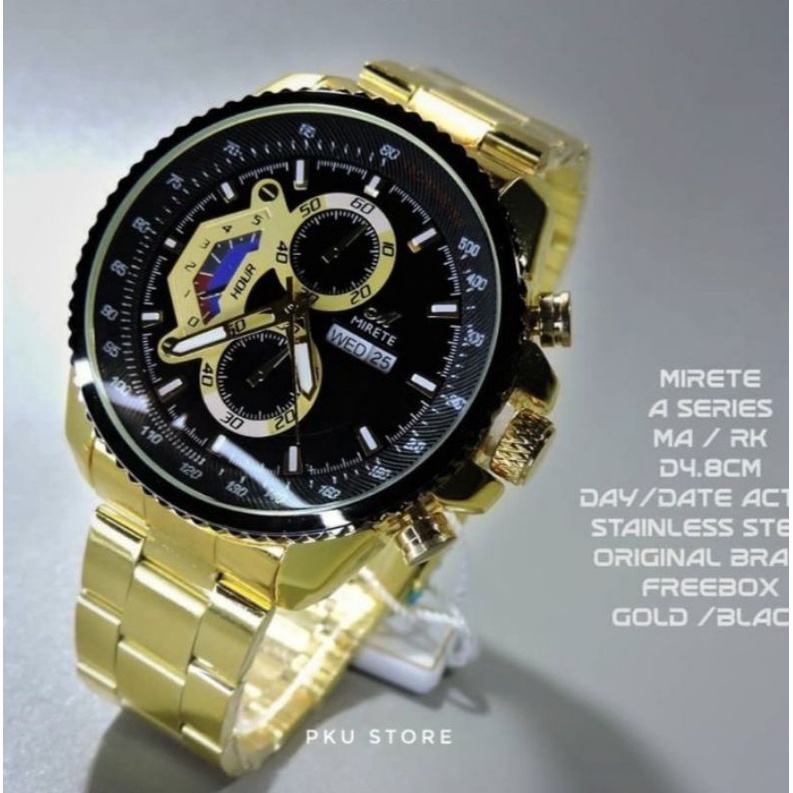 JAM TANGAN PRIA MIRETE_JAM TANGAN SPORTY PRIA RANTAI STAINLIS STELL_TAHAN AIR FRE BATRAI CADANGAN