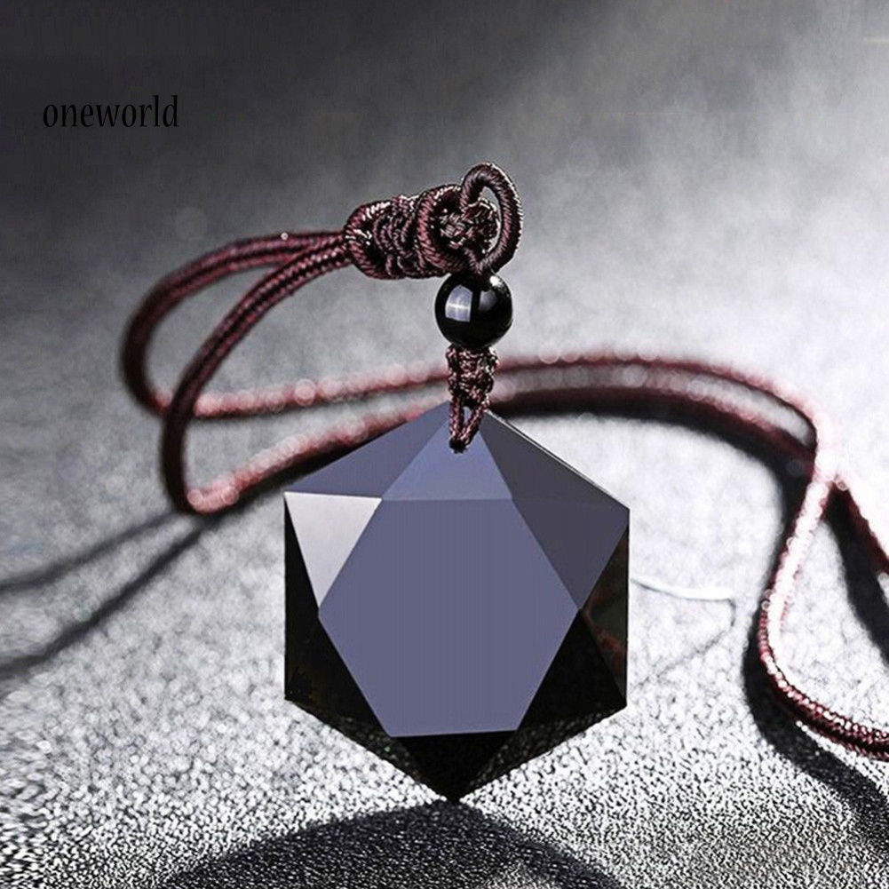 Kalung Rantai Liontin Hexagram Obsidian Tiruan Dengan Tali Untuk Wanita