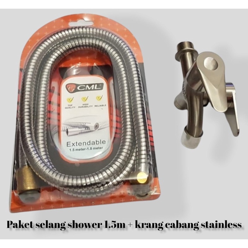 Paket kran shower cabang stainless + selang shower fleible 1.5m Camel