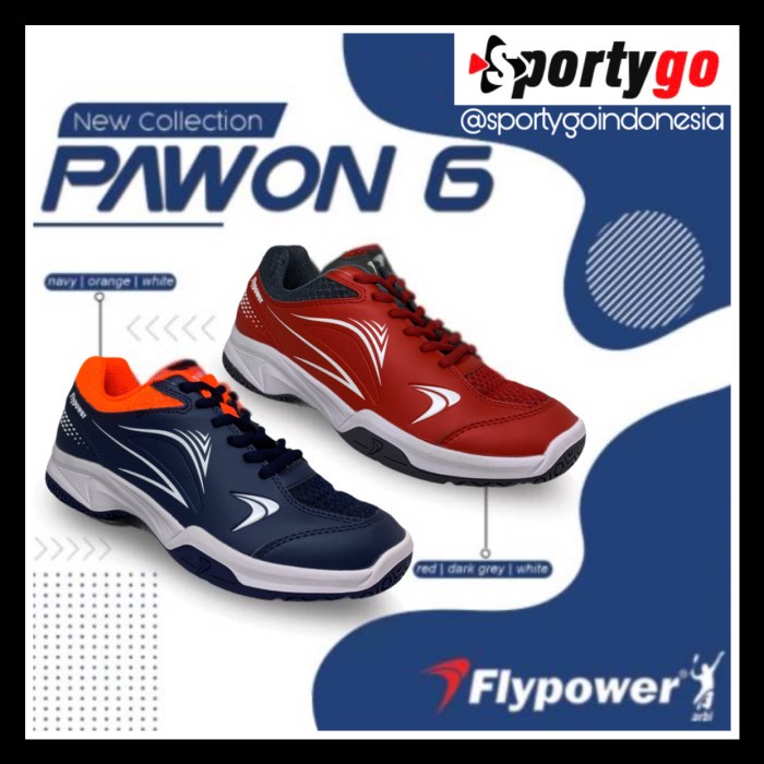 Sepatu Badminton Flypower Pawon 6 Original / Sepatu Badminton Anak - Red/Dark Grey, 41