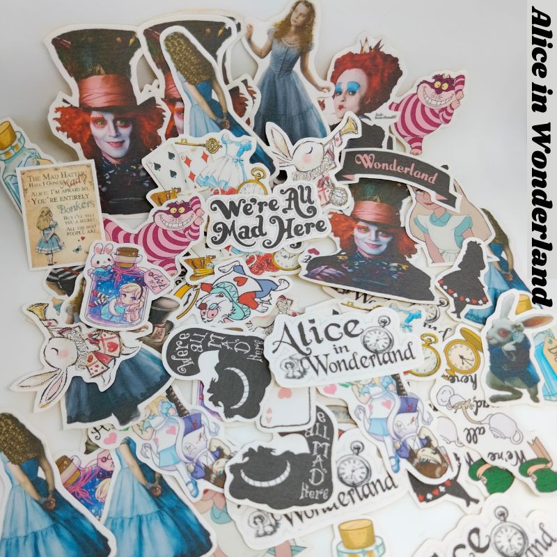GAEKOPEDIA || NO GLOSSY STIKER TUMBLR AESTHETIC 30-48Pcs STICKER ESTETIK RETRO UNIK-Alice in Wonderland
