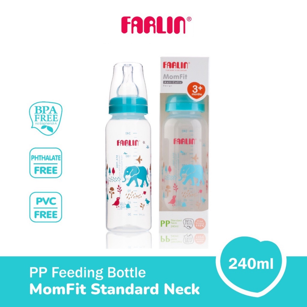 Farlin MomFit PP Standard Neck Feeding Bottle Botol Susu 3+Bulan Motif Blue Biru 240ml