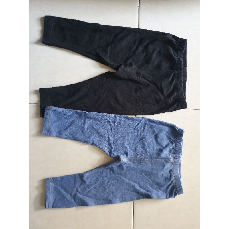 preloved legging leging celana anak uniqlo kids size 1-2 tahun warna biru dan hitam