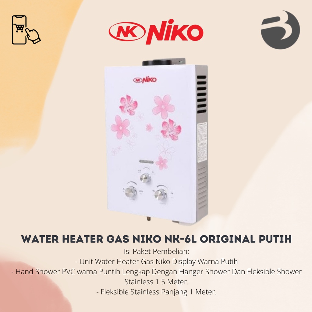 WATER HEATER GAS NIKO NK-6L ORIGINAL PUTIH