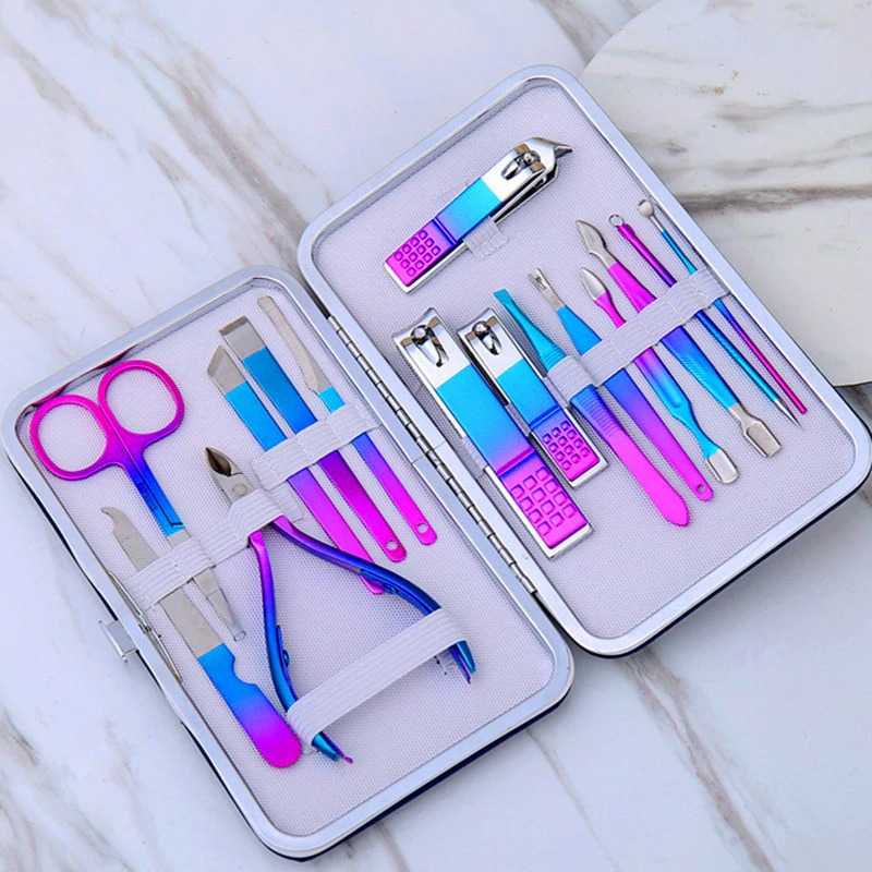 Nail Art Set Gunting Kuku Manicure Pedicure 15 PCS / Paket Alat Set Gunting Potong Pemotong Kuku Lurus Lancip Miring Jempol Kaki Portabel Portable Lengkap Karakter Anti Cantengan Centengan Dewasa Tajam Stainless Dan Korek Kuping Full Set Nail Art Murah