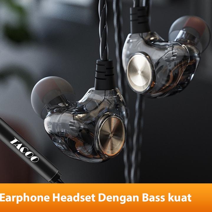 Terlaris.. TACOO Headset Gaming Handsfree Wired Sport  Hi-Fi Stereo Sound Deep Bass In-Ear Earbuds B