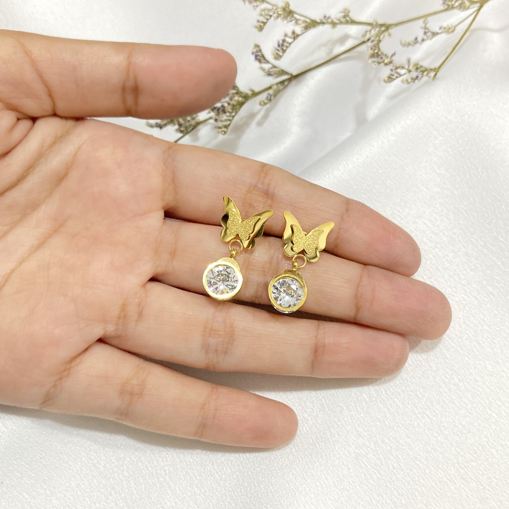 Anting Tusuk Titanium Kupu Mata Anti Karat Aksesoris Perhiasan