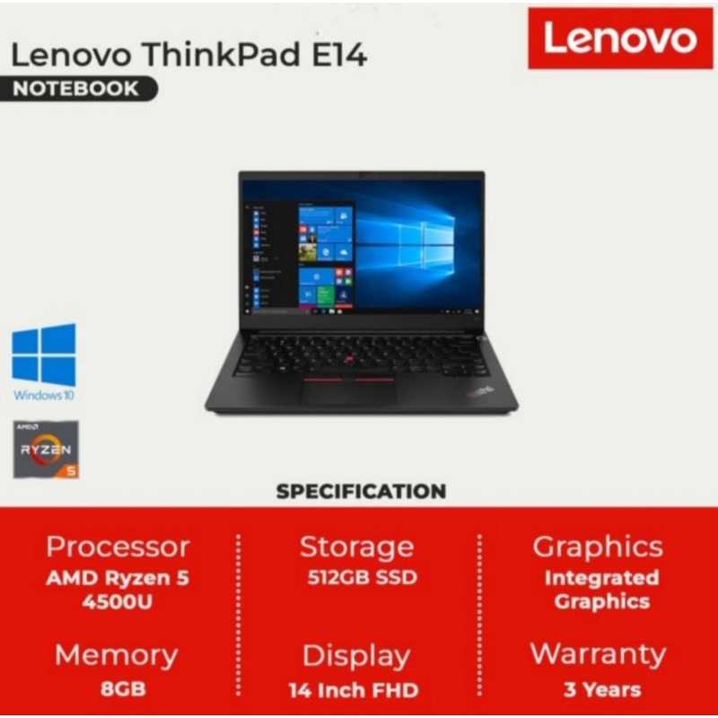 Lenovo ThinkPad E14 | Ryzen 5 4500U 8GB 512GB SSD Windows 10