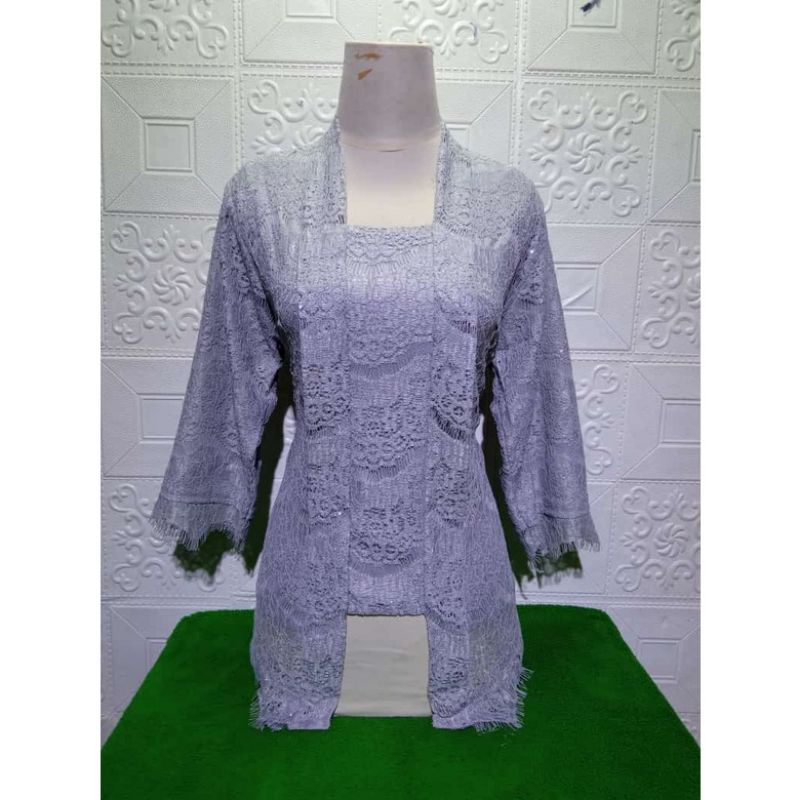 Realpict kebaya atasan kutubaru brukat lengan 7/8 kutubaru brukat hijau sage//kebaya brukat modern