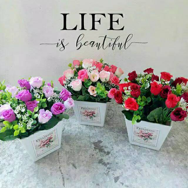 PB53 Bunga Mawar / Bunga Mawar Plastik / Pot / Bunga Plastik / Bunga Hias / Bunga Artificial / Bunga