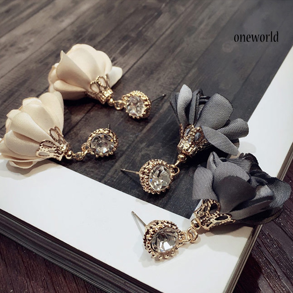 OW# Fashion Women Rhinestone Inlay Flower Dangle Drop Ear Stud Earrings Jewelry Gift