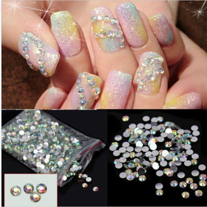 1000pcs / Lot Manik-Manik Kristal Berlian Imitasi Bulat Flatback Untuk Dekorasi Nail Art DIY