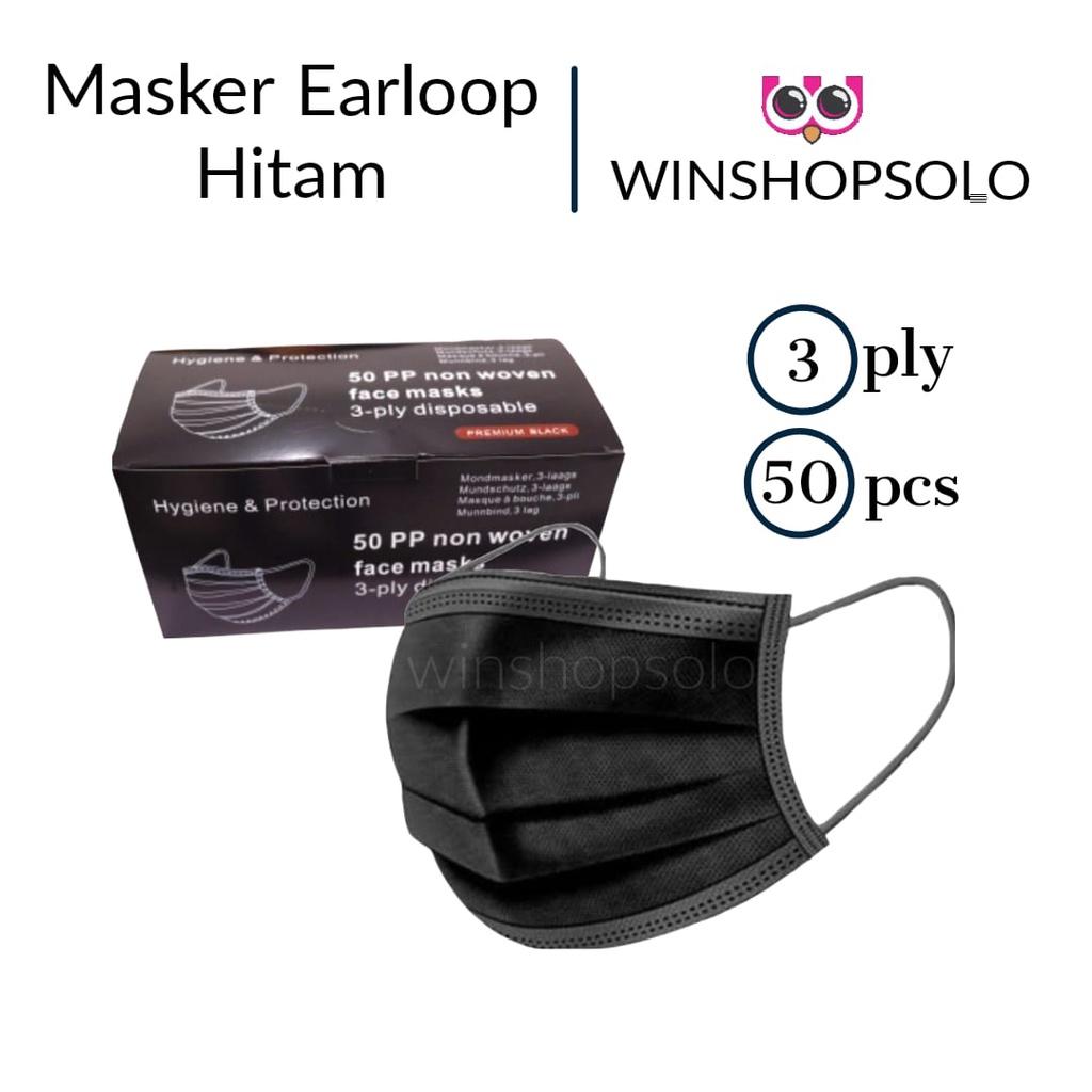 [ HITAM IMPORT ] MASKER EARLOOP HITAM 3 PLY IMPORT