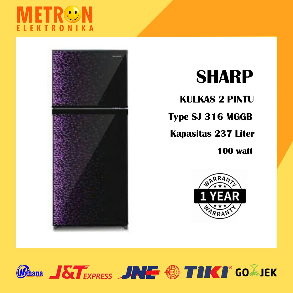 SHARP SJ 316 MGGB KULKAS LEMARI ES 2 PINTU 237 LITER / SJ316MGGB