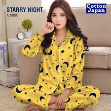 JNV Piyama PP Wanita Motif Karakter Kartun 01 - Baju Tidur Lengan Panjang - Bahan Katun-Starmoon Kuning