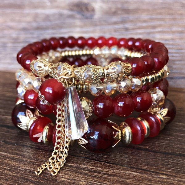 Gelang Tangan Wanita Manik Mutiara Kristal Multi Layer
