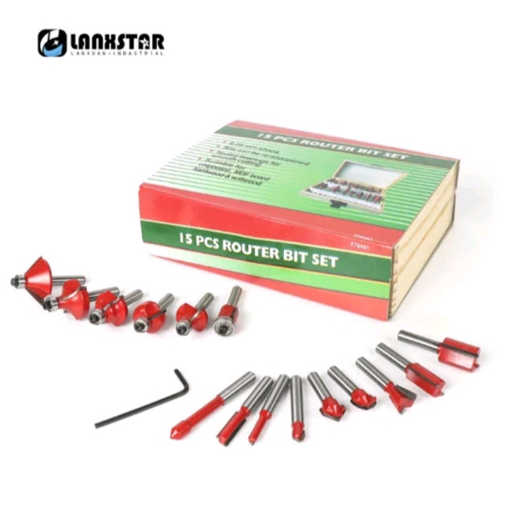 Mata profil Router bit set trimmer 6.35mm wood milling cutter set 15pcs Terbaik