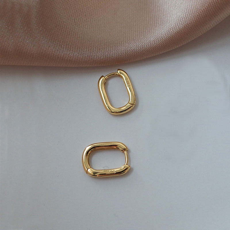 [ACKER] 18K Emas Perancis U Bentuk Sederhana Angin Dingin Oval Circle Hoop Earrings Untuk Wanita