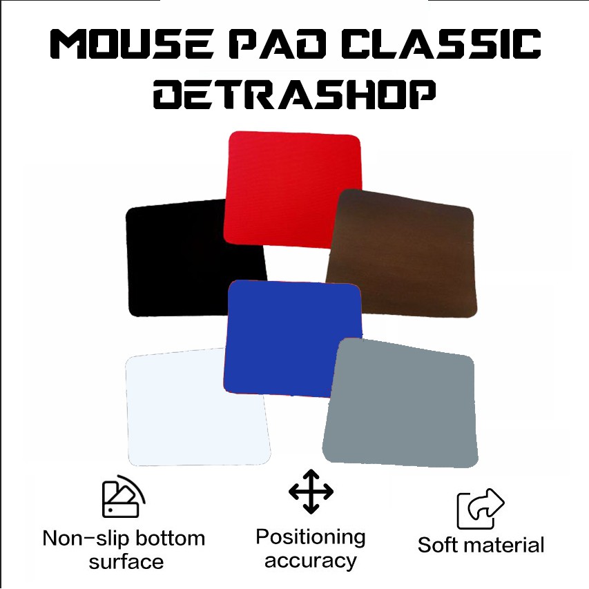 Mouse Pad Polos Hitam, Merah, Coklat, Abu, Biru, Putih 22cm X 18cm - Anti Slip, Soft, Lentur - Murah
