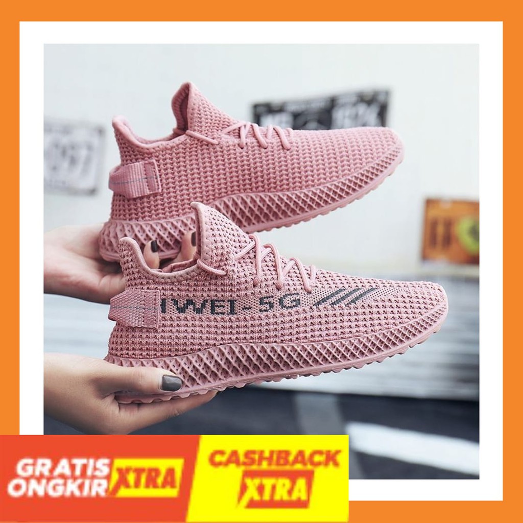 TERBARU, - Sepatu Wanita Sport Merah muda Kuning Kasual Joging Sneakers Fashion Korea