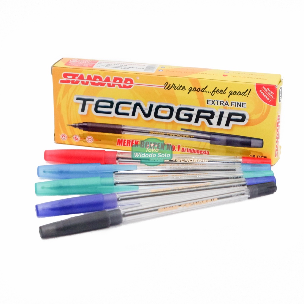 

Pulpen Standard Tecnogrip Hitam (Bolpoin Ballpoint Tinta Extra Fine Black) - 1 Box Isi 12 Buah