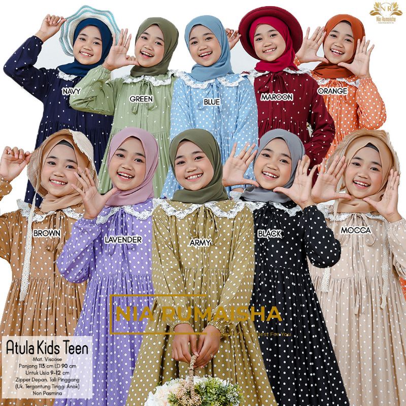 ATULA KIDS TEEN GAMIS ANAK USIA 9-12 TAHUN NIA RUMAISHA TERMURAH