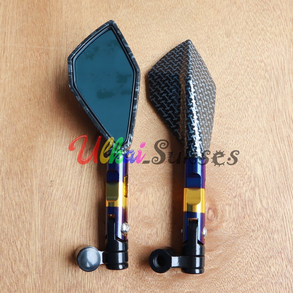 Spion Tomok l Variasi Aksesoris Spion Motor Tomok CNC Two Tone Blue Gold Carbon Kaca V2 Thailand Style Universal Murah