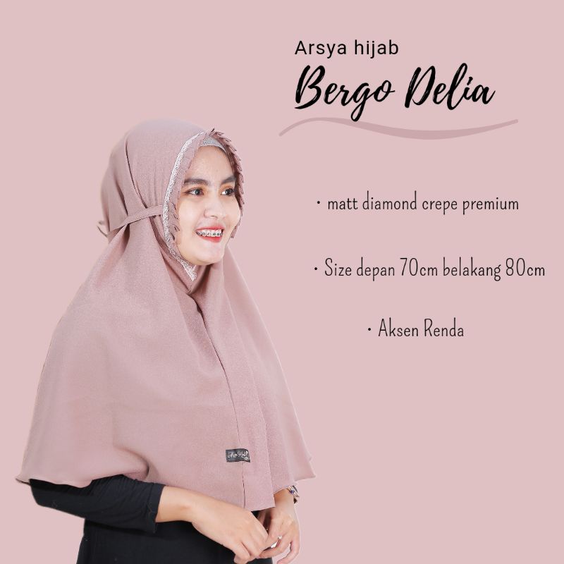 JILBAB INSTAN TALI BERGO LIPIT RENDA KERUDUNG LIPAT BERGO DELIA DIAMOND CREPE MURAH