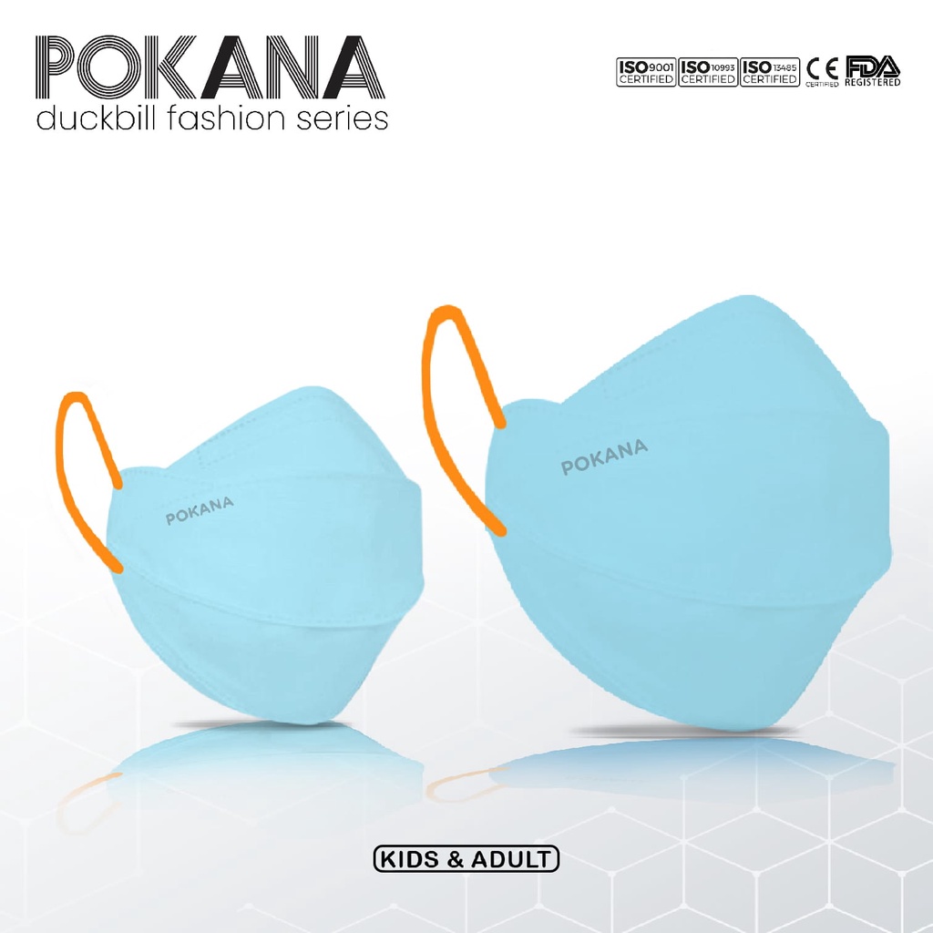 [ ECER / SATUAN - FASHION SERIES ] Pokana Duckbill Earloop Medical Mask 4PLY Masker Dewasa Eceran-StratosBlue - Gold