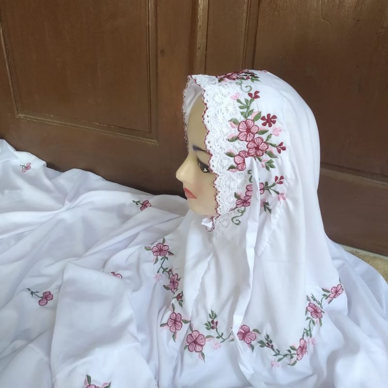 MUKENA TERUSAN LAJURAN BORDIR JUKI/ MANUAL BAHAN POLINO SUPER SILK