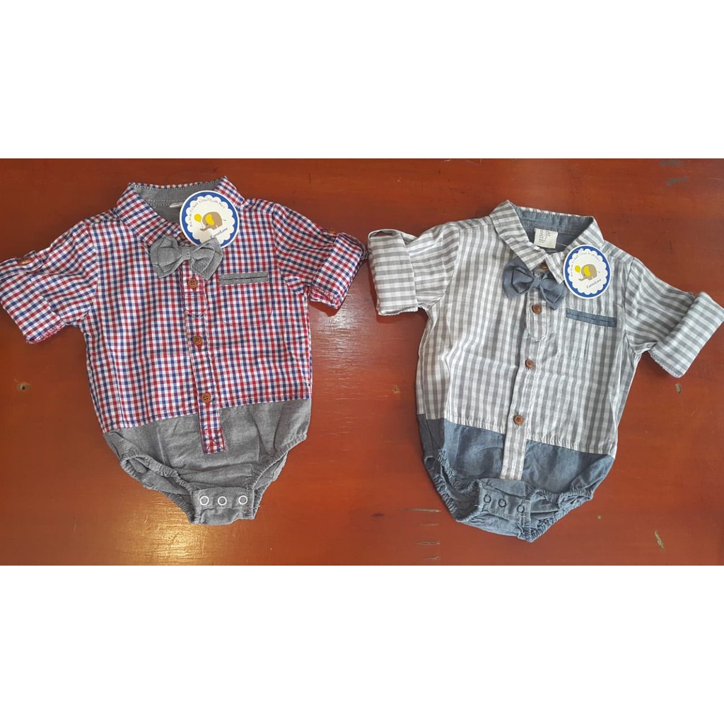 Kemeja Jumper+Dasi Bayi Laki Kotak 3W/ Kemeja Anak Bayi Import/ Baju Bayi Laki