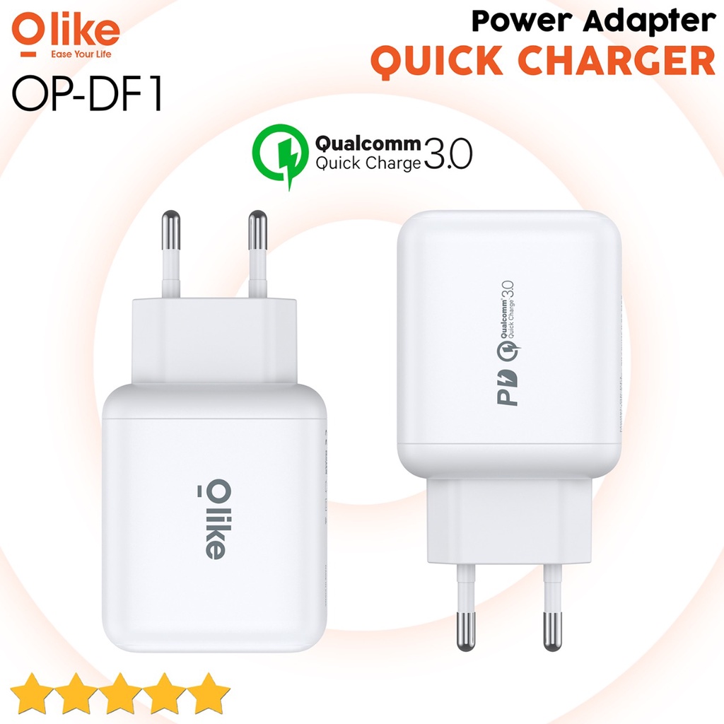 OLIKE Batok Kepala Charger Qualcomm Quick Charge 3.0 Power Delivery 20W Dual Port Batok Casan Garansi Resmi OP-DF1